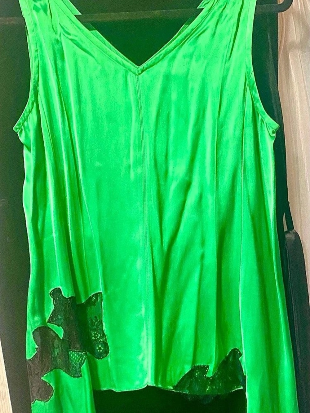 Helmut Lang Deconstructed Blip Top Lace Trim Cami in Green Size Large NWT